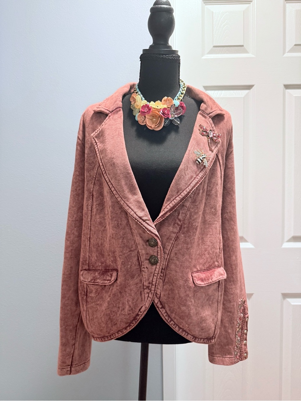 ARATTA Colonel Jacket Mauve Wash Brooch French Terry Blazer Large NWT